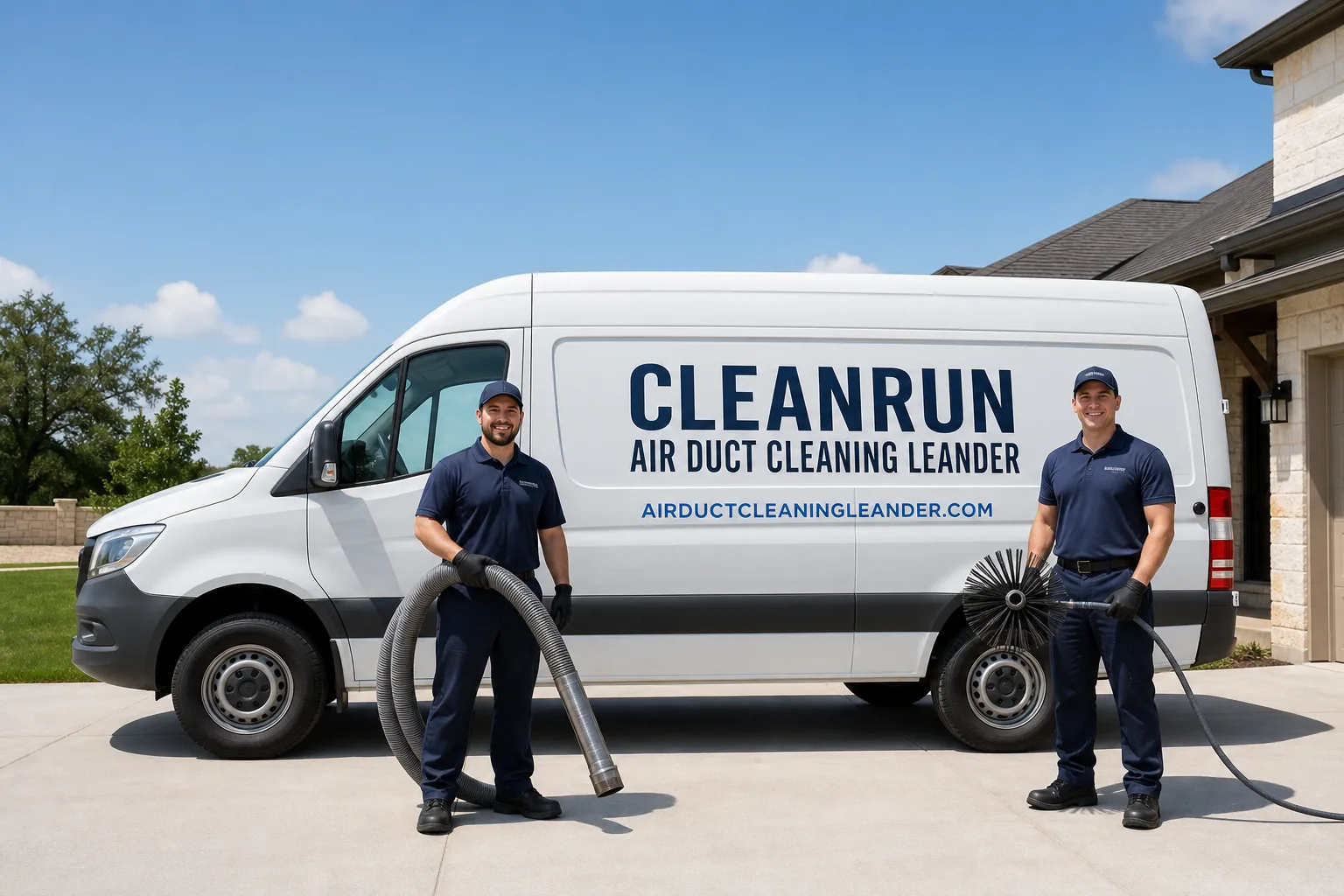 CleanRun Air Duct Cleaning Leander air duct cleaning service vehicle and crew in Leander, TX